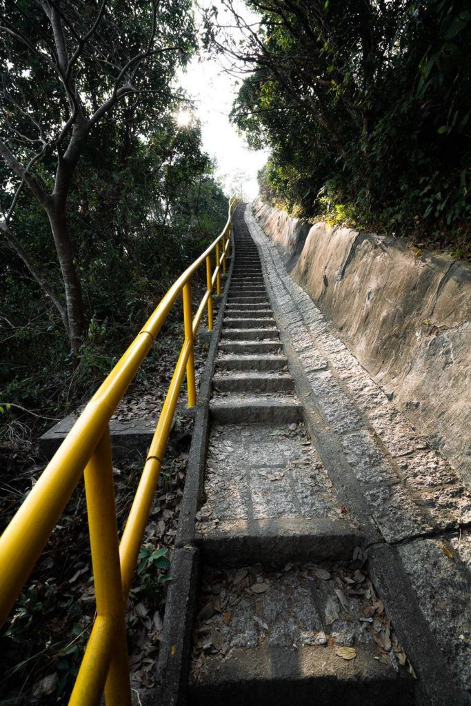 eine Treppe, die einen steilen Hügel hinaufführt.