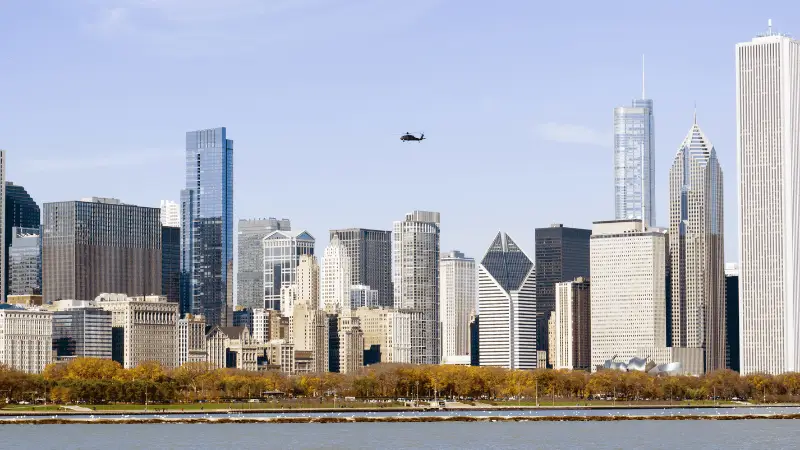 Innenstadt von Chicago aus einem Hubschrauber gesehen
